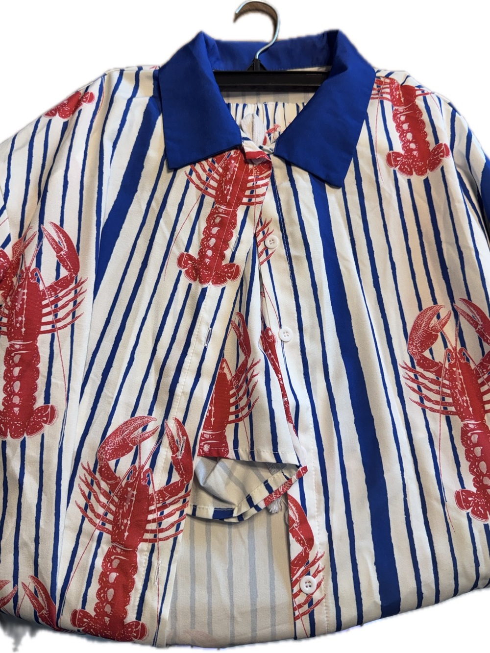 Blue & White Striped Lobster Print Shirt and Shorts Set